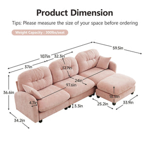 English Elm Modular L-Shaped Sectional Couch With Ottoman - Premium Chenille, Ergonomic Comfort, Easy Assembly! W714S01388