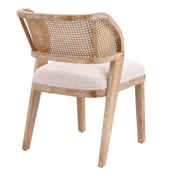 English Elm Upholstered Woven Rattan Back Dining Chairs Set of 2 Farmhouse Rubberwood Frame N776P394378B
