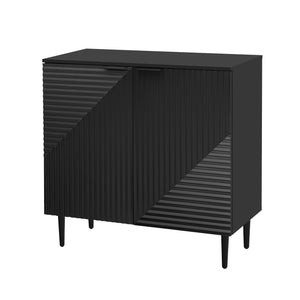 English Elm Mirod Geometric Relief Mdf Cabinet Set Lacquered Finish Metal Legs Modern Living Room Black N760S0000034B