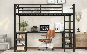 English Elm Metal Twin Xl Loft Bed with L Shaped Desk Wardrobe and Storage for Teens W1580S00065