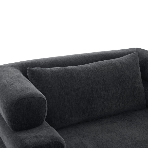 English Elm Oversized Chenille Chaise Lounge Deep Seat Sculptural Armrests Modern Living Room Retreat Black N763P326441B