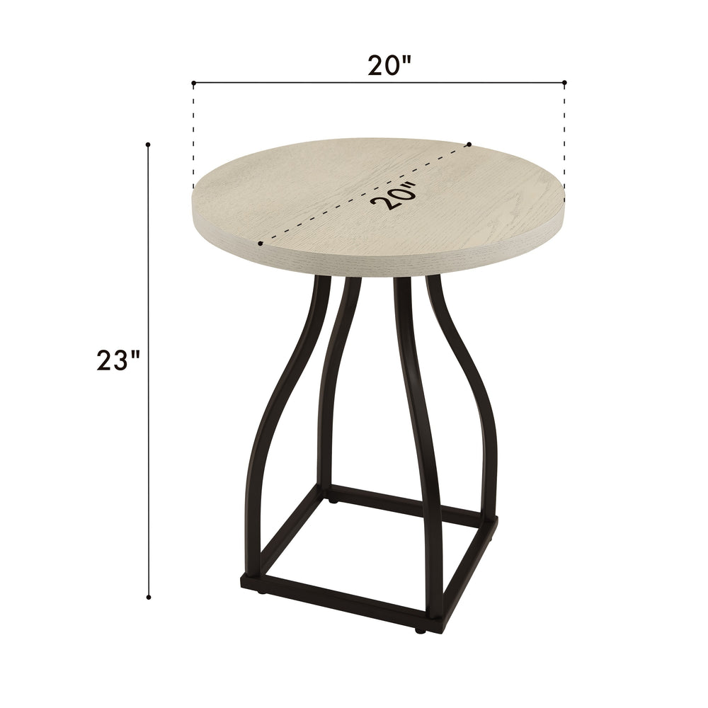 English Elm Tior Round Wood Top Accent Side Table with Geometric Gray Metal Base for Living Room White+Black B056P416978