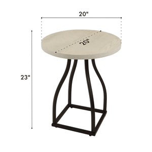 English Elm Tior Round Wood Top Accent Side Table with Geometric Gray Metal Base for Living Room White+Black B056P416978