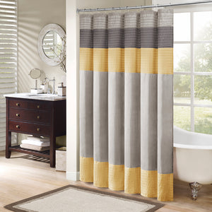 JLA Home Madison Park - Faux Silk Dupioni Shower Curtain with Pintuck Color-Block Panels, Lightweight Hotel-Quality Draping Yellow MP70-2489