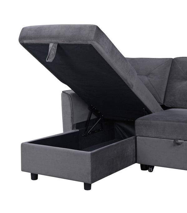 English Elm Humberto Velvet Sleeper Sectional with Reversible Chaise and Hidden Storage Space B2749S00195