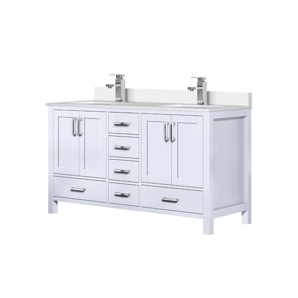English Elm White Double Bath Vanity With Cultured Marble Top, Ample Storage & Chrome Faucet Set For Elegance B2731P259074-GIGA