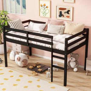 English Elm Solid Twin Loft Bed with Ladder and Reinforced Slats for Storage-Friendly, Space-Saving Bedrooms Black W504P190956