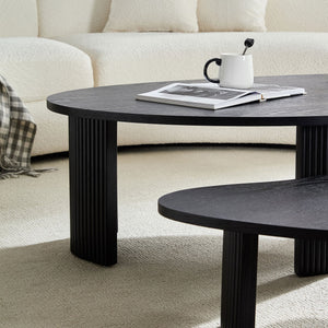 English Elm 2-piece Asymmetrical Nesting Coffee Table Set Sculptural Mdf Organic Shapes Living Room Black W2582P402266