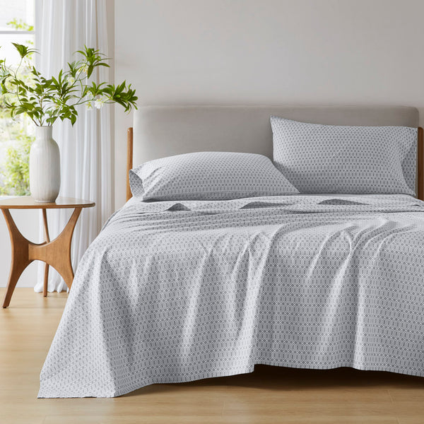 JLA Home 510 Design - Printed Cotton Sheets – 100% Cotton 144TC Lightweight Set with Deep 16" Pocket, Oeko‑Tex Certified Comfort and Stylish Printed Pattern Diamond Grey AM20-0484