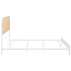 English Elm Kenneth White Radio Weave Queen Bed with Coastal White Metal Frame, Rattan Headboard Texture, Sturdy Powder-Coated Design B062P374089