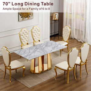 English Elm Marble Dining Table For 6 - Modern Faux Marble Rectangle Table With Gold Stainless Steel Base W3456S00041