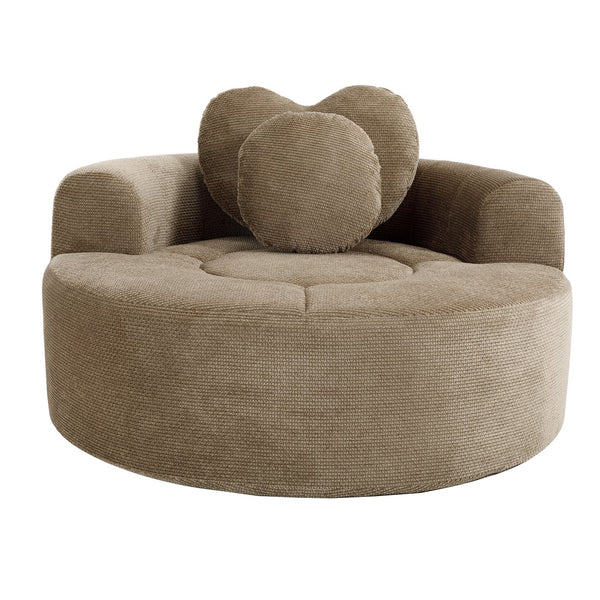 English Elm Round Cloud Sofa Bed Waffle Fabric Memory Foam Convertible Couch for Small Space Living Brown W3224P492001