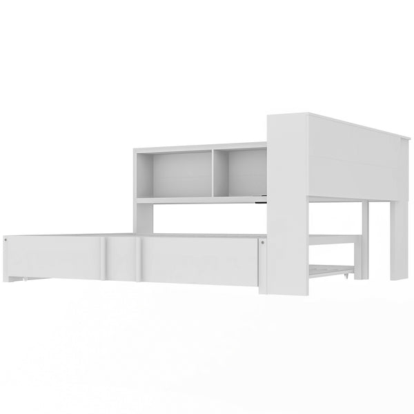 English Elm Metal Full Size Daybed with Trundle, Built-In Storage Cabinets & USB Ports for Small Rooms White DL001523AAK