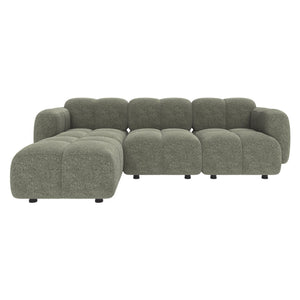 English Elm Beige Boucle L-shaped Sectional with Sculptural Cushion Blocks and Movable Ottoman Green N758T404142F