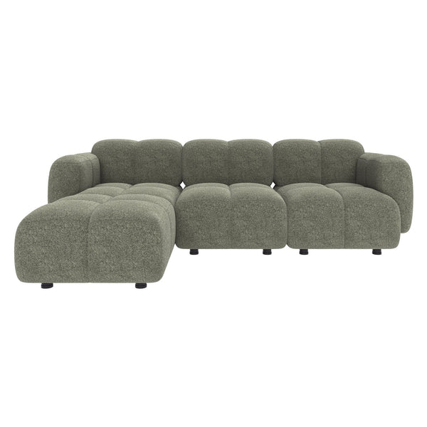 English Elm Beige Boucle L-shaped Sectional with Sculptural Cushion Blocks and Movable Ottoman Green N758T404142F