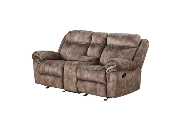 English Elm Zubaida Velvet Recliner Loveseat with USB & Storage Console, Tufted Pocket Coil Seats, Glide Motion Chocolate 77 L x 31 W x 26 H B2726P253082