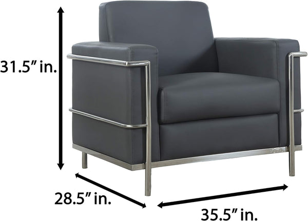 English Elm Executive Faux Leather Club Chair with Polished Chrome Frame for Modern Living Spaces Light Gray B011P439045
