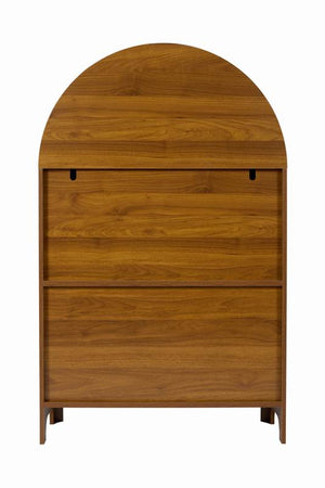 English Elm Hand-carved Solid Wood Tall Narrow Cabinet with Floral Arched Doors and Open Shelving W3123P485765
