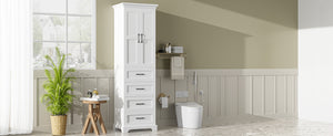 English Elm 71.6" Free-Standing Bathroom Vanity with Soft-Close Doors, 3 Drawers, Adjustable Shelves, White Finish N729P335599K