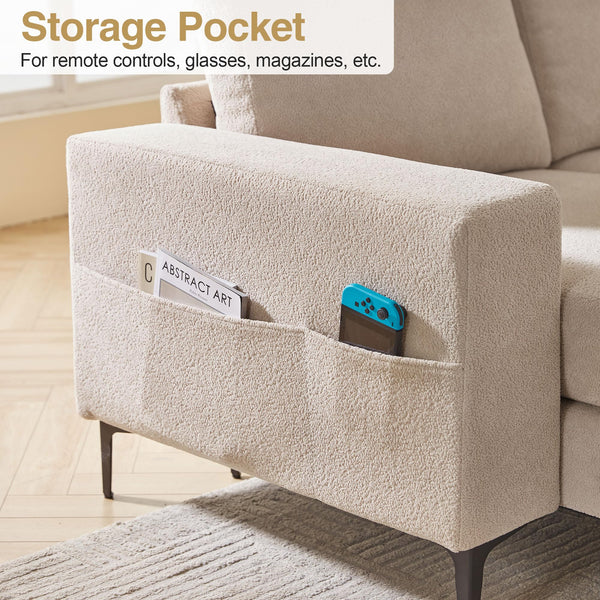 English Elm 97" Convertible L Shaped Sectional Sofa with Corduroy Upholstery, Left Chaise, Durable Cozy Beige W791P241213