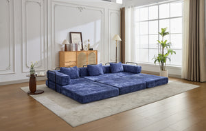 English Elm Compression Convertible Floor Sofa Bed - Durable Chenille, No Assembly, Multi-Purpose Design, Dark Blue W3723S00016
