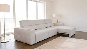 English Elm Power Reclining Sofa with Bluetooth Speakers Wireless Charging and Smart Home Theater Seating Light Grey W3795S00010