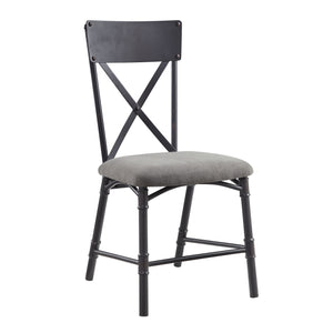 English Elm Edina Gray Fabric Side Chairs Set of 2 – Oak Top, Sandy Black Metal Frame, X-Back Upholstered Seats, 220lb Capacity B2726P288750