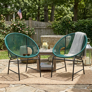English Elm Nusa Outdoor Pe Rattan Patio Chairs with Iron Frame Airy Oval Weave Set of 2 Teal N775P422987T