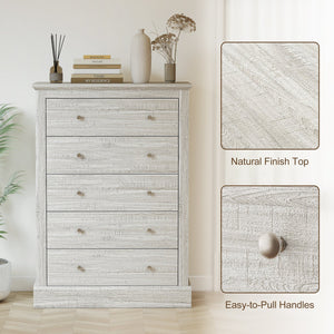 English Elm Wide Five Drawer Farmhouse Chest Distressed Oak Finish Bedroom Entryway Storage T3971P431324