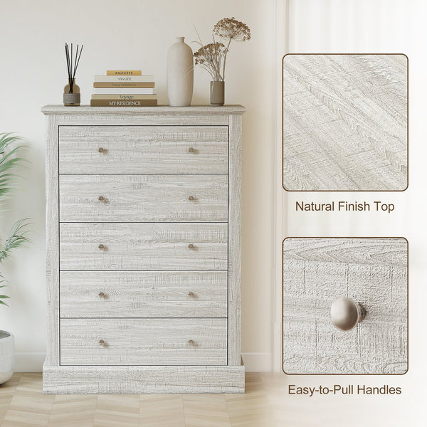 English Elm Wide Five Drawer Farmhouse Chest Distressed Oak Finish Bedroom Entryway Storage T3971P431324