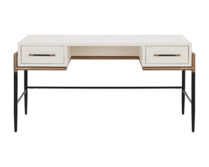 Sunpan Weldrick Desk - Elegant Acacia Wood Design with Soft Closing Drawers and Antique Brass Accents Oyster