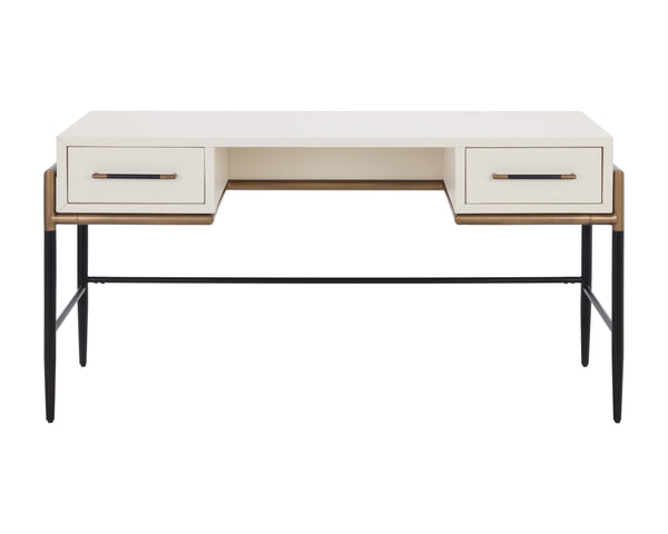 Sunpan Weldrick Desk - Elegant Acacia Wood Design with Soft Closing Drawers and Antique Brass Accents Oyster