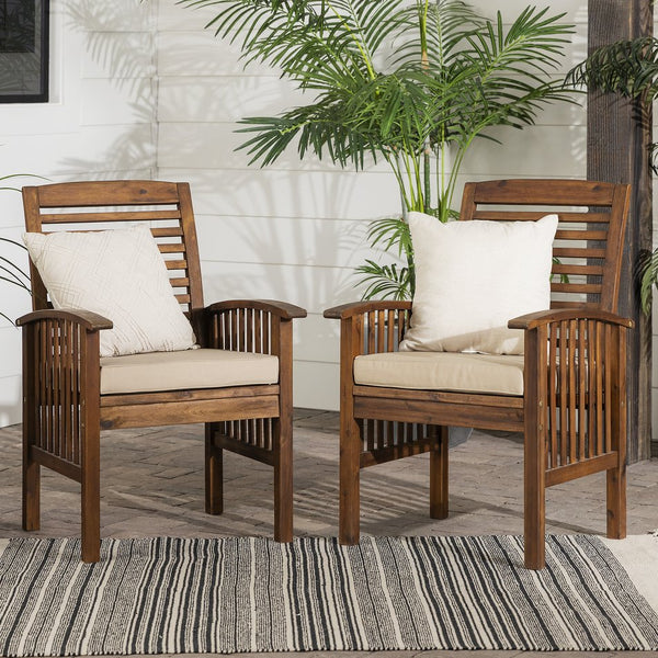 English Elm Walker Edison - Modern Acacia 2-Piece Slat-Back Patio Chair Set with Weather-Resistant Cushions, Dark Brown Finish B185P169383