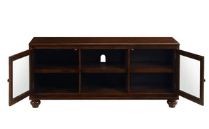 English Elm Dita Transitional Walnut TV Stand with Glass Doors & 2 Media Compartments, Holds 59" TV, 70lb B2726P300876