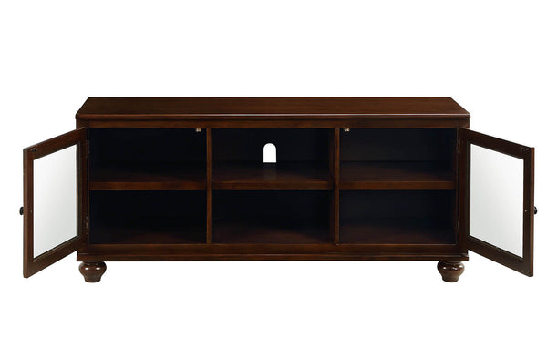 English Elm Dita Transitional Walnut TV Stand with Glass Doors & 2 Media Compartments, Holds 59" TV, 70lb B2726P300876