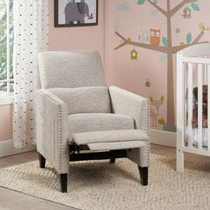 English Elm Pushback Recliner Accent Chair Solid Birch Frame Rivet Detail Mid-century Living Room Seat Light Grey 65532.00LGRY