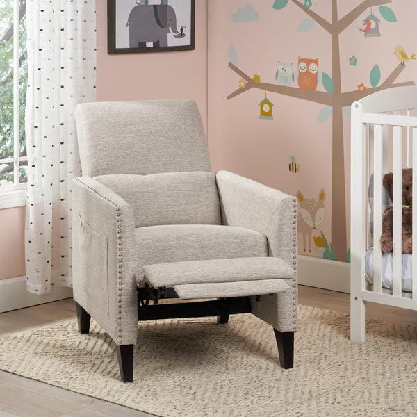 English Elm Pushback Recliner Accent Chair Solid Birch Frame Rivet Detail Mid-century Living Room Seat Light Grey 65532.00LGRY