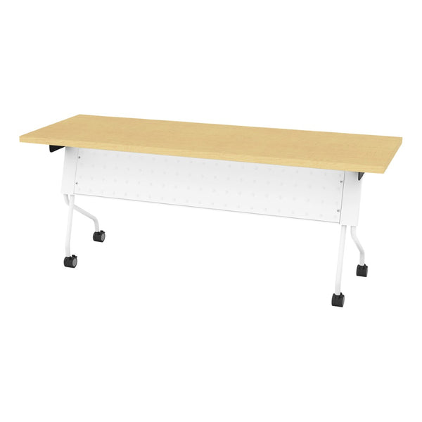 OSP Home Furnishings 6' Flip Top Nesting Training Table with Locking Casters for Office or Classroom Maple 84226WP