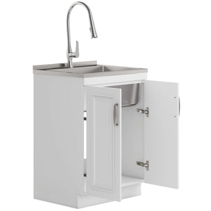 English Elm Darwin Deluxe 24" Laundry Cabinet With Stainless Steel Sink & Pull-Out Faucet For Easy Cleanup B136P158793