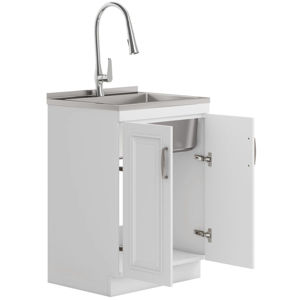 English Elm Darwin Deluxe 24" Laundry Cabinet With Stainless Steel Sink & Pull-Out Faucet For Easy Cleanup B136P158793