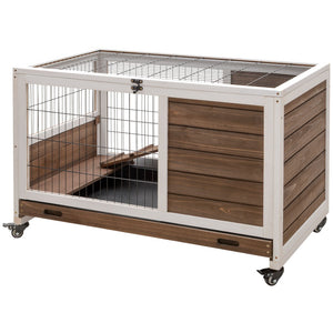English Elm Pawhut Wooden Rabbit Hutch With Elevated Base, Enclosed Run & Easy-Clean Design For Small Pets W2225P217662-GIGA