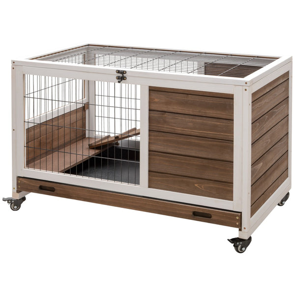 English Elm Pawhut Wooden Rabbit Hutch With Elevated Base, Enclosed Run & Easy-Clean Design For Small Pets W2225P217662-GIGA