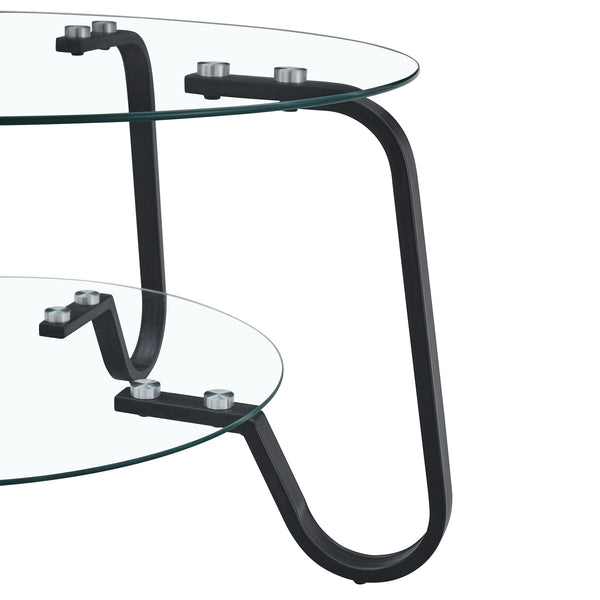 English Elm Retro Industrial Square Coffee Table Dual Tier Tempered Glass and Powder Coated Metal Frame Black W3875P373154