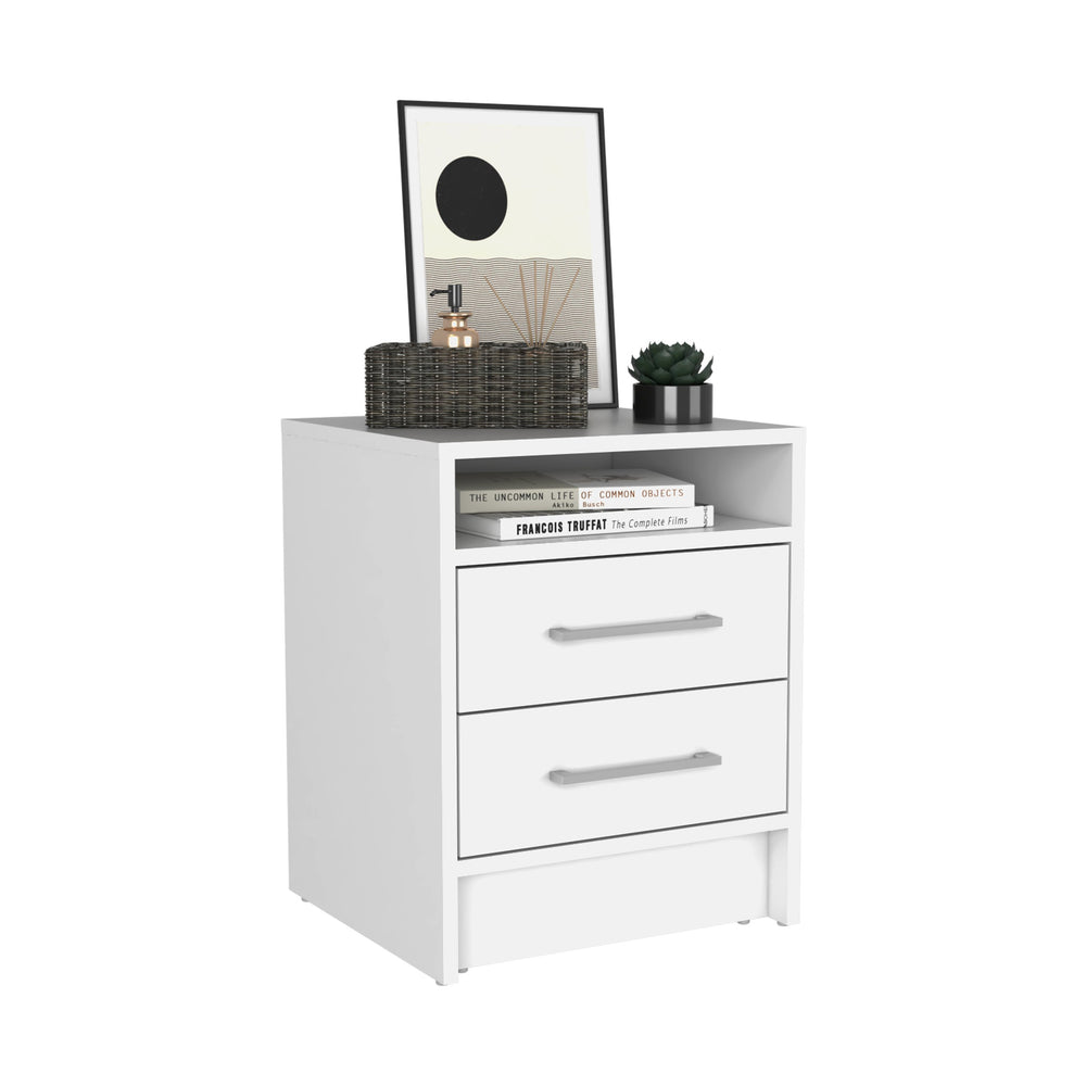 English Elm Nightstand with Two Drawers and Open Shelf, Compact Engineered Wood Design, Durable & Eco-Friendly Reviews-Friendly White 27.56 L x 20.47 W x 5.51 H B097P250850
