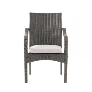 English Elm 5 Piece Outdoor Acacia Wood Dining Set with Wicker Chairs and Weather Resistant Cushions N773OD00149G
