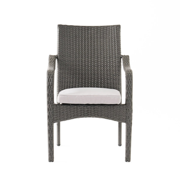 English Elm 5 Piece Outdoor Acacia Wood Dining Set with Wicker Chairs and Weather Resistant Cushions N773OD00149G