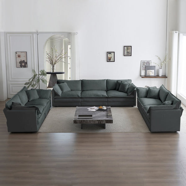 English Elm 3 Piece Sofa Set - Oversized Modular Gray Chenille Couch With Deep Cushions For Ultimate Comfort W714S00995