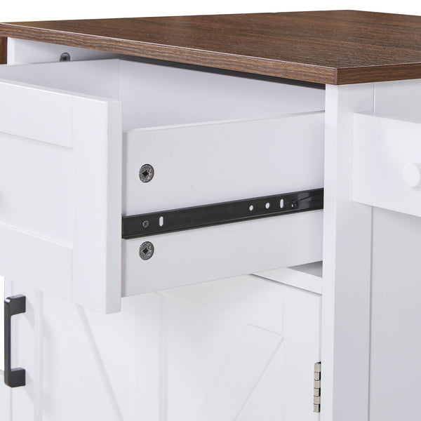 English Elm K&k Farmhouse Rolling Kitchen Cart with Drop Leaf Drawer Open Rack Lockable Wheels White N707P404539W