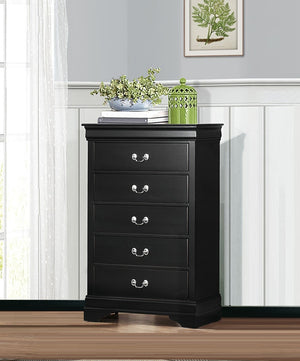 English Elm Traditional Mayville 5-Drawer Chest Black Finish with Okume Veneer & Antique Nickel Drop Handles B011P338090