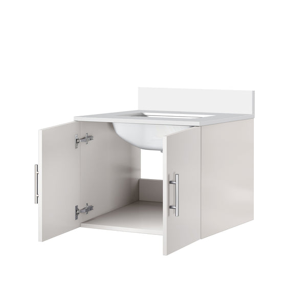 English Elm Geneva Glossy White Bath Vanity with Cultured Marble Top for Powder Room B2731P258570